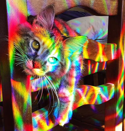 Rainbow Symphony - Rainbow Window Suncatcher – Prism Light Catcher for Windows Creates Vibrant Rainbows – 4" Hanging Sun Catcher with Axicon Pattern and Bonus Decal – Made in USA