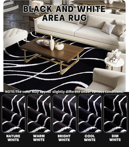 YIHOUSE Black Modern Area Rug 5x7,Abstract Rugs for Bedroom,Black and White Geometric Rug,Minimalist Striped Rug,Dark Washable Area Rugs 5x7 Non Slip Throw Rugs for Bedroom，Office