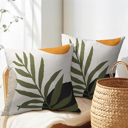 Spring Boho Pillow Covers 22x22 Set of 2 Abstract Mid Century Throw Pillow Covers Green Pillowcase Linen Decoration Farmhouse Soft Decorative Aesthetic Cushion Case Couch for Indoor Outdoor Home Decor