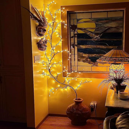 GOESWELL Enchanted Willow Vine Lights with Remote: 7.5Ft 144 LEDs Brown Twig Tree Branch Lights with Timer Dimmer for Indoor Living Room Bedroom Forest Boho Farmhouse Christmas Decor