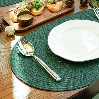 Noctiflorous Oval Braided Placemats Set of 4 Woven 12x18 Inch Non Slip Washable Heat Resistant Place Mats Round Tablemats for Dining Kitchen Party Daily Table Decor Dinner Mats (Solid Forest Green, 4)