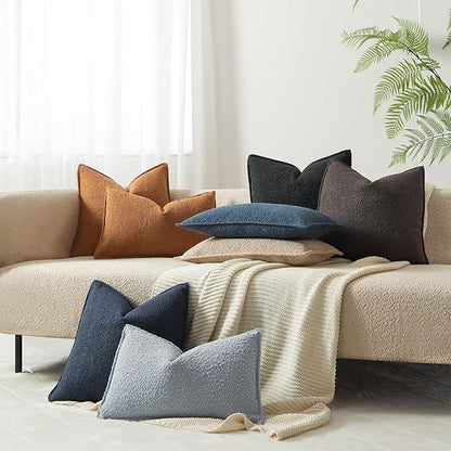 JUSPURBET Pillow Covers 20x20 Set of 2 Decorative Throw Pillow Covers Case for Couch Sofa Bed Soft Boucle Textured Cushion Covers with Hidden Zipper for Home Decor Living Room,Dark Coffee