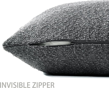 Boucle Decorative Throw Pillow Covers for Couch Set of 2, 20x20 inches, Charcoal