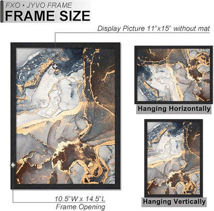 Engineered Wood 11x15 Picture Frame, Black Frame for 11 x 15 Inch Picture Poster Photo, Light Weight 11 by 15 Frame with Wood-grain for Wall - 1 Pack/Black/11 x15