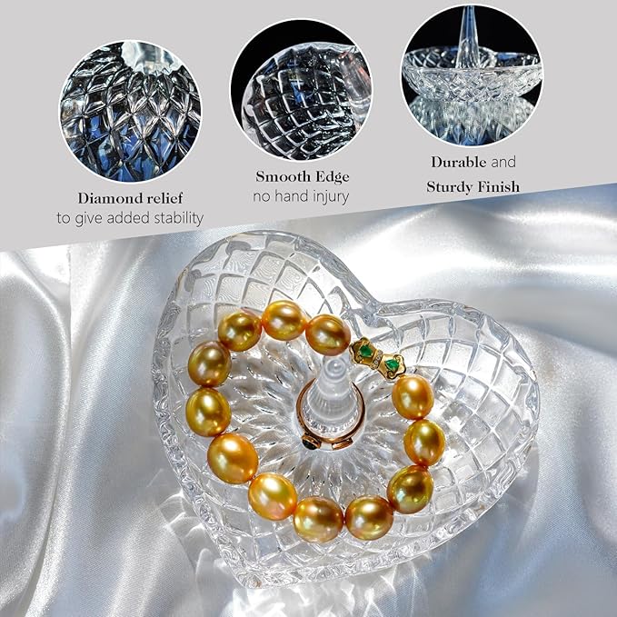 H&D HYALINE & DORA Clear Heart Shaped Crystal Jewelry Ring Holder Decorative Glass Ring Dish Crystal Jewellery Tower Gifts for Women
