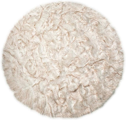 Luxe Gordon Faux Fur Rug with Soft and Fluffy Pile | Machine Washable Living Room Rug with Anti-Slip Backing | Cruelty-Free Area Rugs for Office or Bedroom, Gradient Tan, 6 ft Dia.