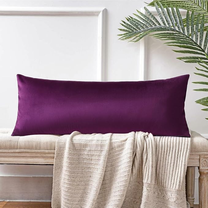 Artscope Luxury Velvet Lumbar Pillow Cover Super Soft Decorative Rectangle Throw Pillow Covers Case Cushion Covers for Sofa Couch Bedroom Car Decor 14x36 Inch Eggplant Purple