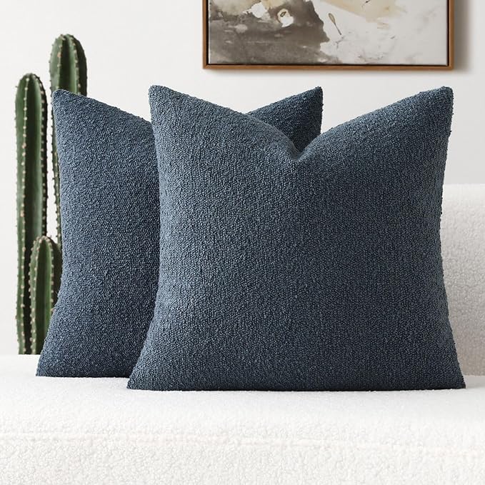 FUTEI Pack of 2 Haze Blue Decorative Throw Pillow Covers 22x22 Inch Soft Cozy Solid Boucle Textured Cushion Case,Modern Home Decor for Couch Bed Living Room
