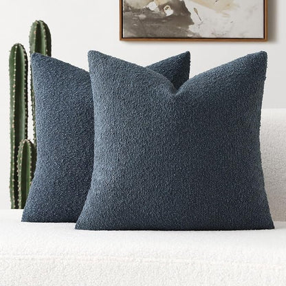 FUTEI Pack of 2 Haze Blue Decorative Throw Pillow Covers 18x18 Inch Soft Cozy Solid Boucle Textured Cushion Case,Modern Home Decor for Couch Bed Living Room