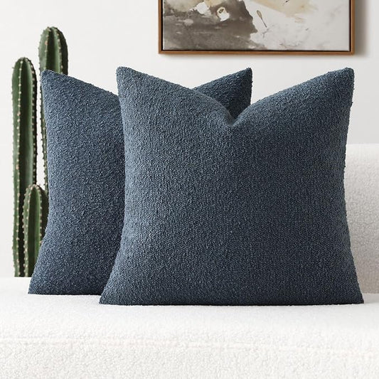 FUTEI Pack of 2 Haze Blue Decorative Throw Pillow Covers 18x18 Inch Soft Cozy Solid Boucle Textured Cushion Case,Modern Home Decor for Couch Bed Living Room