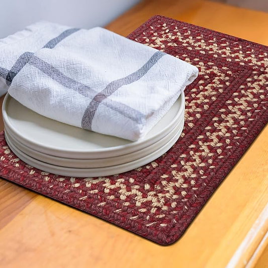 Homespice Autumn Maple Jute Braided Placemats for Table, Set of 4-10x15, Rectangle, Burgundy and Tan - Vibrant Colors, Durable, Easy to Clean and Protects Furniture