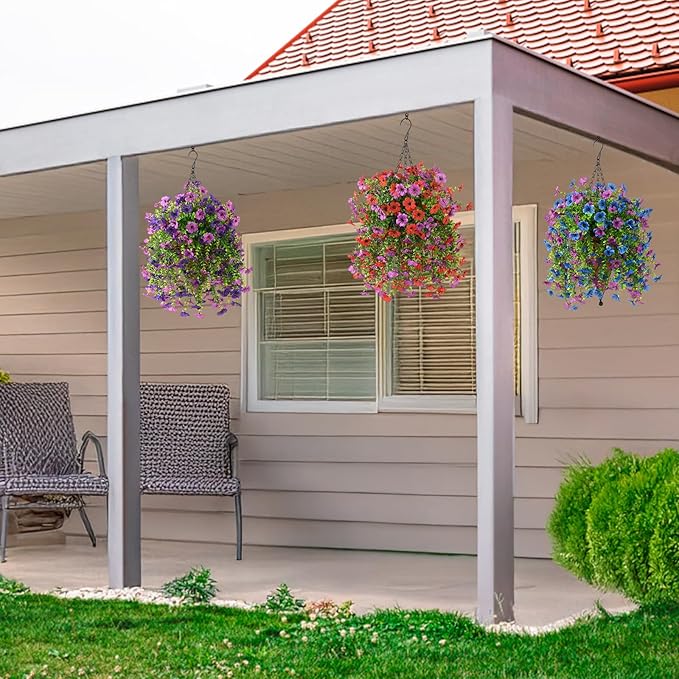 INQCMY 2Pcs Artificial Fake Hanging Flowers for Outdoors UV Resistant Artificial Plants for Spring Summer Decor Look Real Faux Flowers for Outside Home Planter Porch Patio Decor