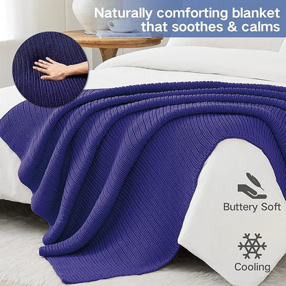 Guohaoi Knitted Weighted Blanket for Adults (Blue 48"x72" 15lbs) No Beads Cooling Throw Blanket for Hot Sleepers, Home Decor Breathable Chunky Knit Heavy Blanket Use on Full Size Bed