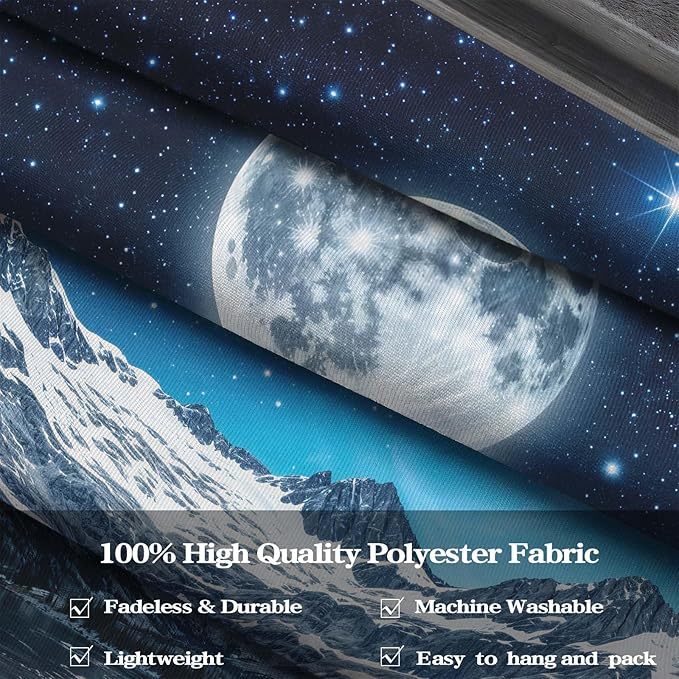 Lifeel Fantasy Mountain Lake Tapestry, Snowy Peaks Moon Landscape Window Tapestries, Living Room Bedroom Decoration, 36x48 inches