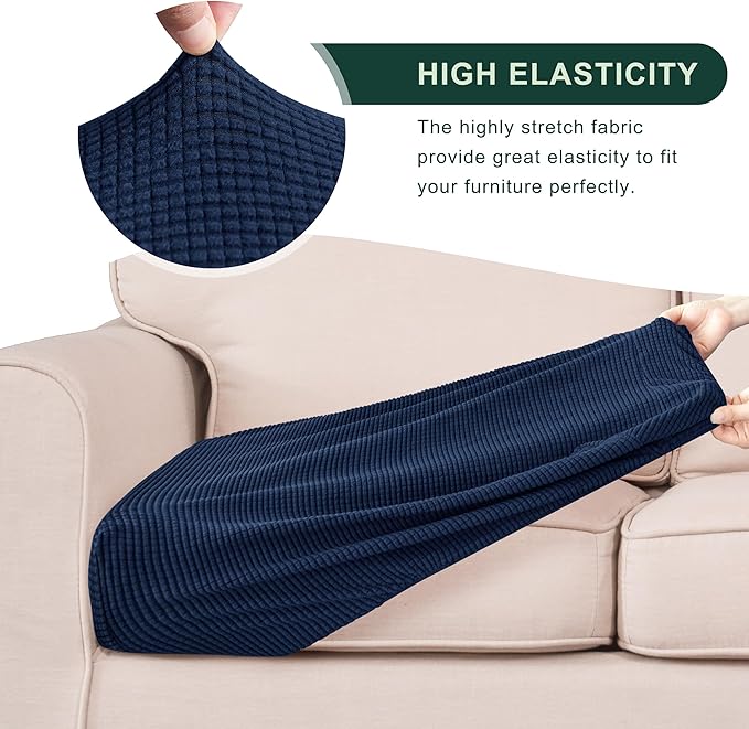 CHUN YI 3PC Stretch Couch Cushion Covers, Individual Sofa Seat Slipcovers Suitable for Armchair Loveseat Sofa with Spandex Jacquard Fabric(3pc,Navy)