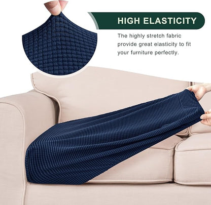 CHUN YI 3PC Stretch Couch Cushion Covers, Individual Sofa Seat Slipcovers Suitable for Armchair Loveseat Sofa with Spandex Jacquard Fabric(3pc,Navy)
