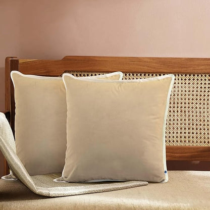 FINGERCRAFT Decorative Throw Pillow Cover Pack of 2 Soft Velvet Cushion Cover, Sofa and Bedroom Pillow Case 18" x 18" Cream