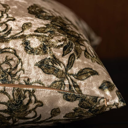 Velvet Floral Print Throw Pillow Covers Set of 2, Superior Soft Decorative Pillow Cases with Luxurious Silky Textured Vintage Cushion Covers for Home Decor Couch Sofa Bed (Champagne, 12x20)