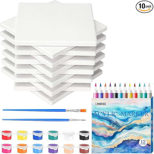 10 PCS Ceramic Tile White Coasters to Paint your Own Christmas Decorations Ceramic Unglazed DIY Art Craft Ready to Paint Ceramics Decorations 4x4in for Adults