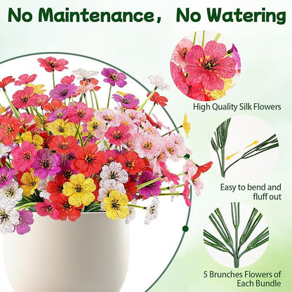 MACTING Spring Artificial Flowers for Outdoors 6 Bundles Fake Flowers UV Resistant Faux Plastic Plants No Fade for Planters Window Box Patio Porch Garden Yard Indoor Outside Decorations(Mix Color-1)