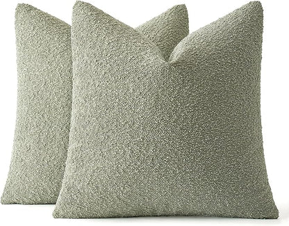 MIULEE 18x18 Inch Decorative Pillow Covers for Couch Bed Set of 2 Textured Boucle Neutral Spring Throw Pillows Sage Green Accent Solid Cushion Pillowcases Sofa Livingroom Home Decor