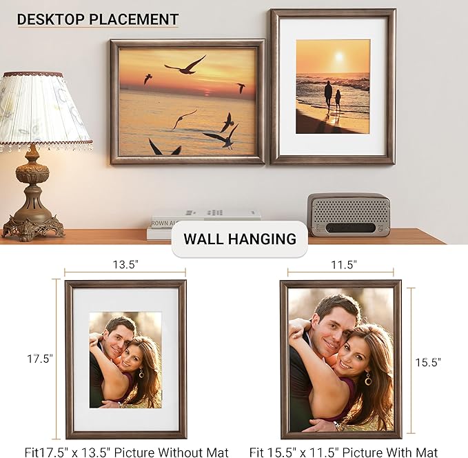 Heimlove 12x16 Picture Frame,12 x 16 Natural Solid Walnut Wood Frame Matted to 8.5x11 with Tempered Glass,12"x16" Handcrafted wood Poster Frame,Vertical or Horizontal Wall Hanging Display,3 Pack