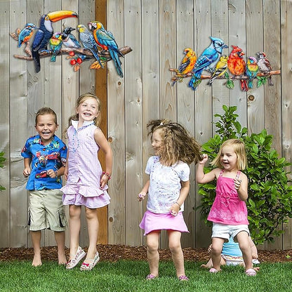 2Pcs Metal Bird Outdoor Wall Art Decor, Hummingbird Wall Silhouette Art, Bird on Branch Wall Sculpture Hanging Indoor Outdoor for Yard Garden and Patio (Birds D)