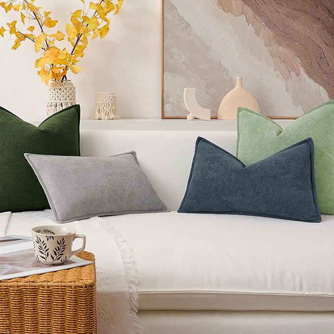 Kevin Textile Spring Waterproof Decorative Pillow Covers Sage Green 16x16 Inch Pack of 2 Soft Boucle Textured Throw Pillowcases Elegant Accent Pillows for Couch Sofa Chair Bed Home Decor