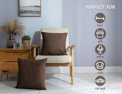 Stellhome Fall Burlap Throw Pillow Covers Solid Farmhouse Linen Pillowcase for Bed Couch Sofa Bench, Set of 2, 24 x 24 inch (60 x 60 cm), Brown