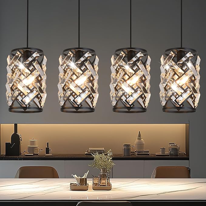 Pendant Lights for Kitchen Island, 25.59 Inch Modern Farmhouse Pendant Lighting Fixtures with K9 Crystals, 36W Dining Room Light for Above Table, Bar, Entryway (Bulbs Not Included)