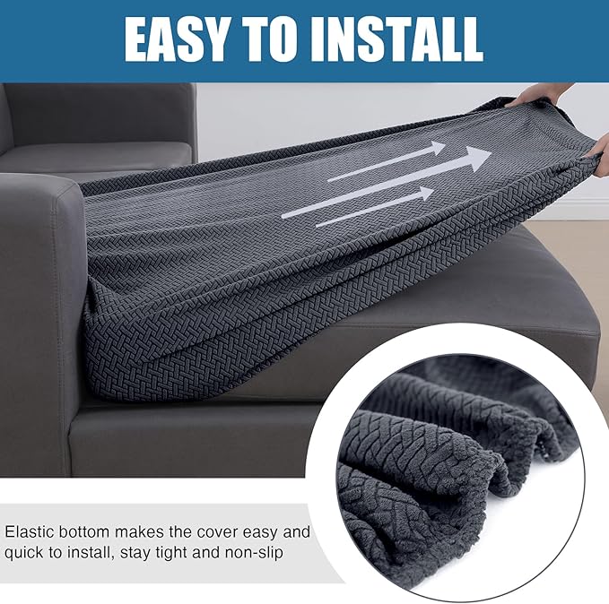 Smiry Waterproof Couch Cushion Covers, Stretch Jacquard Thick Sofa Cushion Covers, Washable Seat Slipcover Elastic Furniture Protector for Pets, Kid (Chaise Cover, Dark Grey)