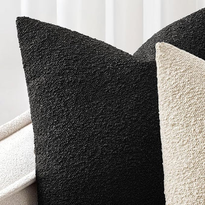 Woaboy Pack of 2 20x20 Inch Decorative Boucle Throw Pillow Covers Textured Square Pillowcaes Accent Solid Cozy Soft Cushion Covers Home Decor for Sofa Couch Living Room Home Decor,Black