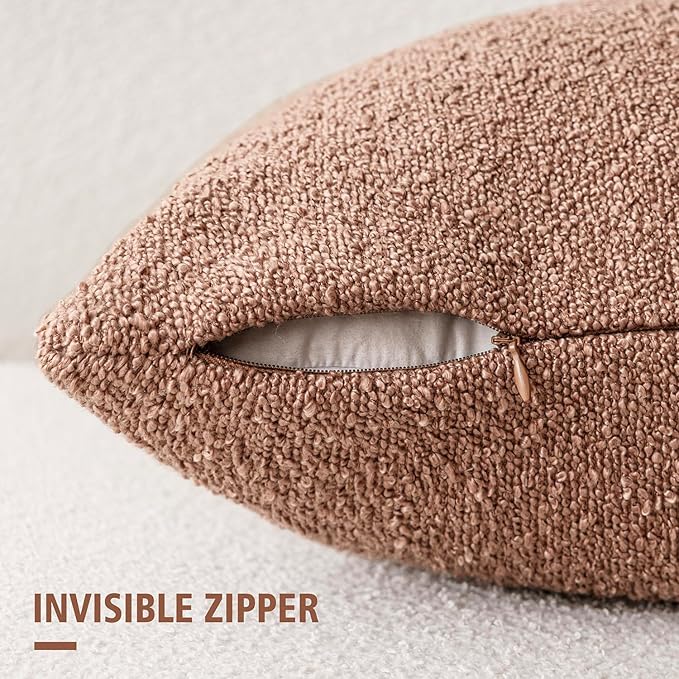 Foindtower Decorative Textured Boucle Throw Pillow Covers Accent Solid Pillow Cases Neutral Soft Cozy Couch Cushion Case for Chair Sofa Bedroom Living Room Home Decor 22x22 Inch,1PC,Dusty Orange Hazel