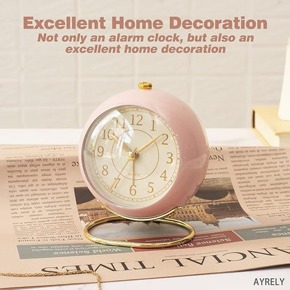 AYRELY® Battery Operated Desk Alarm Clock with Light,Silent No Ticking,Small Table Clock for Bedside/Bedroom/Living Room/Office/Travel/Kids/Room Decor Aesthetic Vintage(Pink)