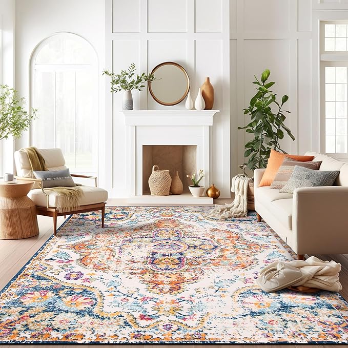 Rugshop Vintage Distressed Bohemian Large Area Rug for Living Room,Bedroom,Dining Room– Vibrant Multi-Color Tribal Design, 12' x 15'