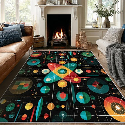 Mid Century Rug 5x7 Retro Abstract Space Geometric Pattern, Washable Living Room Bedroom Area Rugs, Mid Century Decor for Home, Soft Non Slip Indoor Carpet, Low Pile Design & G852