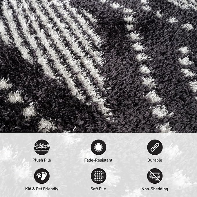 Rugshop Geometric Shag Area Rug Anthracite Dark Gray and White 2' x 3' Ideal for Entryways, Kitchens, or Small Spaces