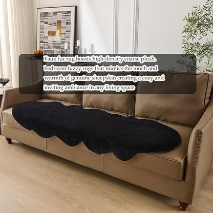 1700GSM Fuzzy Faux Sheepskin Fur Area Rug,Extra Soft Faux Fur Mat,Fluffy Shaggy Fur Rug for Bedroom Living Bedside Rug Room Decor-Black, 2 x 6 ft