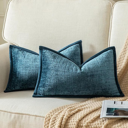Yaertun Pack of 2 Chenille Textured Decorative Throw Pillow Covers Accent Solid Cushion Cover Soft Cozy Pillow Case with Velvet Back for Couch Sofa Bed Living Room 16x24 Inch Blue