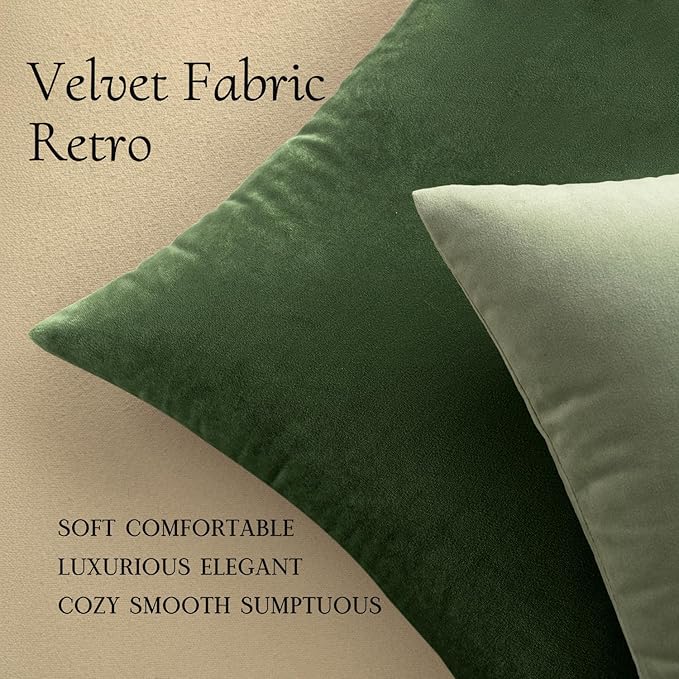 MIULEE 24x24 Inch Euro Sham Velvet Pillow Covers, Set of 2 Large Square Spring Decorative Pillows -Moss Green Super Soft for King Bed, Sofa, Couch, Accent Chairs with Hidden Zipper