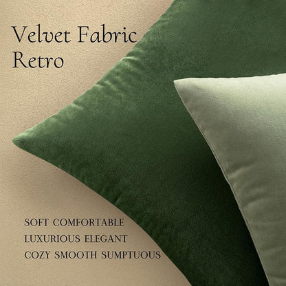 MIULEE Velvet Throw Pillow Covers 20x20 Inch, Pack of 2 - Moss Green, Soft Solid Decorative Pillow Covers Cushion Cases Modern Luxury Home Decor for Spring Couch Sofa Bedroom Livingroom