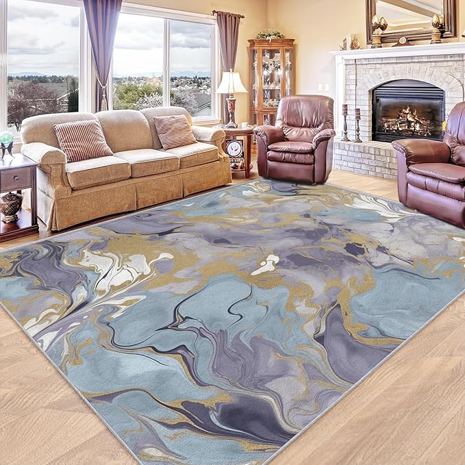 Marble Rugs for Living Room - Marble Swirl Rug, 2x3 Rug, Abstract Area Rug & Room Decor, Contemporary Modern Carpet & Home Decor, Washable Non Slip Anti Skid Rugs