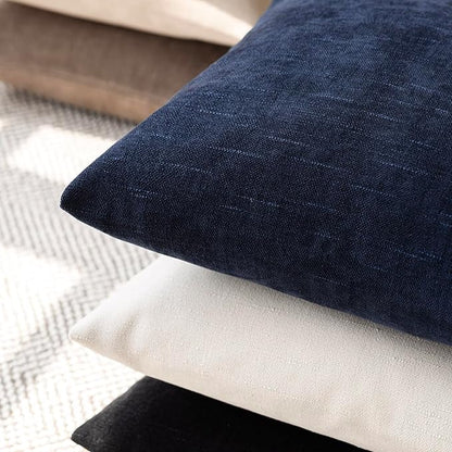 Foindtower Pack of 2 Soft Textured Throw Decorative Pillow Covers Square Accent Solid Cushion Cover Cozy Farmhouse Pillow Case with Zipper for Couch Sofa Bedroom Living Room 20x20 Inch, Navy