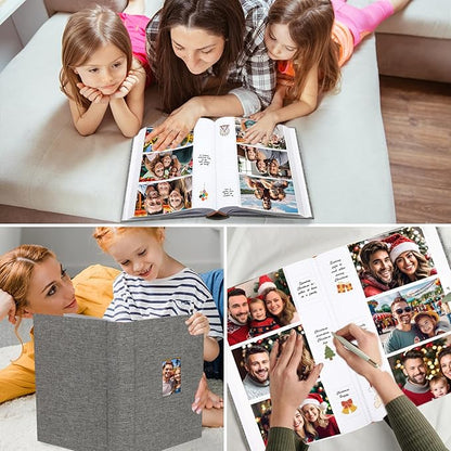 XFveiwoo Photo Album 4x6 450 Photos with Writing Space,4 x 6 Photo Book Linen Cover with Front Window, 4x6 Picture Album 450 Photos Photo Album Book for Wedding Kids Travel Family Baby Pictures, Grey