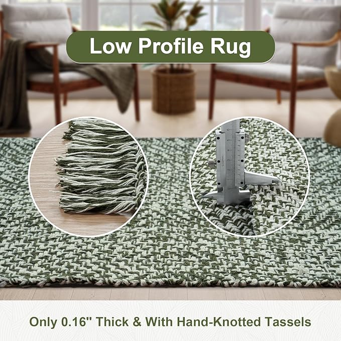 Collive Comfy Area Rug 4' x 6', Olive Green/Cream Woven Cotton Bedroom Rugs, Modern Indoor Accent Rug Floor Carpet with Tassel for Living Room, Nursery Room, Dining Room, Bedside, Office, Patio Decor
