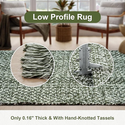 Collive Comfy Area Rug 4' x 6', Olive Green/Cream Woven Cotton Bedroom Rugs, Modern Indoor Accent Rug Floor Carpet with Tassel for Living Room, Nursery Room, Dining Room, Bedside, Office, Patio Decor