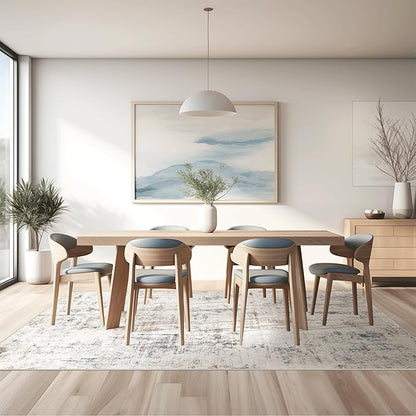 FMFUNCTEX 5x7 Washable Area Rug Brown Blue Abstract Modern Neutral Non Slip Low Pile Indoor Carpet Soft Throw Rug for Entryway Entrance Living Room Bedroom Dining Office Nursery Entry Kitchen Laundry