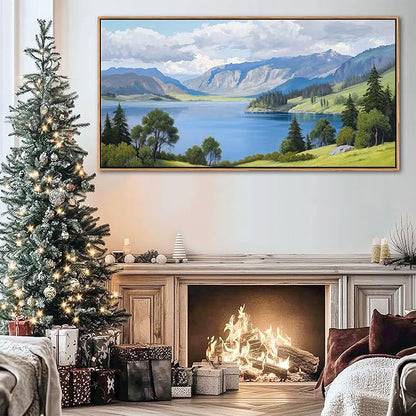 Landscape Wall Art for Living Room - with Mountain and Lake Scenery Pictures Wall Decor Large Canvas Wall Art, Forest and Nature Wall Decor for Bedroom, Green Artwork Prints for Above Bed 20×40IN