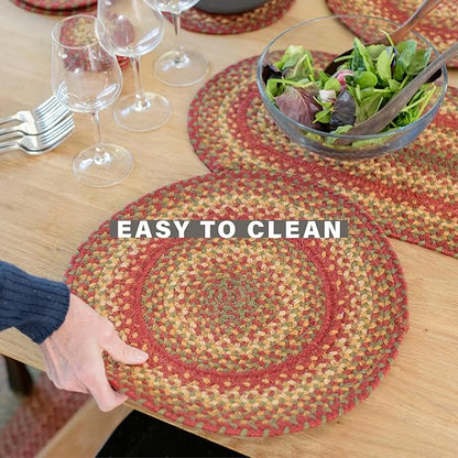 Homespice Cider Barn Jute Braided Kitchen Trivets for Hot Dishes, Warm Country Rustic Decor, Set of 6, Red 8" Round Heat Resistant Mat - Rich Colors, Easy to Clean, Durable and Protects Furniture