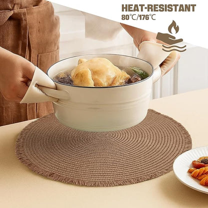 15 Inch Set of 6 Round Woven Placemats Braided Paper Heat Resistant Table Mats with Tassel Boho Indoor Outdoor Table Placemats for Dining Tables (Brown)